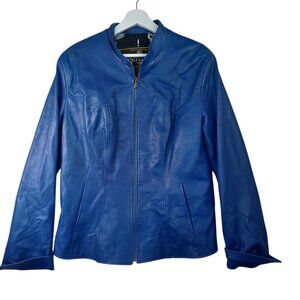 Peruzzi Leather Jacket Italy Royal Blue Full Zip Womens 54 or Large